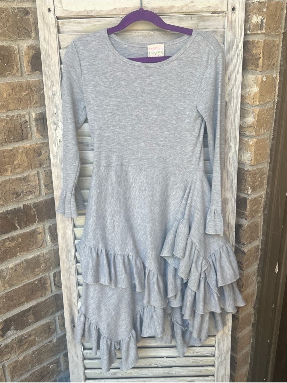 Lemon Loves Lime Exclusive Chasing Fireflies Gray Dress Size 7 ruffled good us